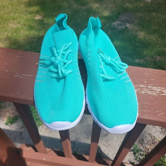 Ladies Sport Shoes Mesh Lace-up Non Slip Running Breathable Sneakers Sky Blue - Picture 9 of 11